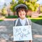 Ritzy Rose Cute Ring Bearer Sign - Slate on 11x8in White Linen Cardstock with Blush Ribbon